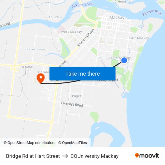 Bridge Rd at Hart Street to CQUniversity Mackay map