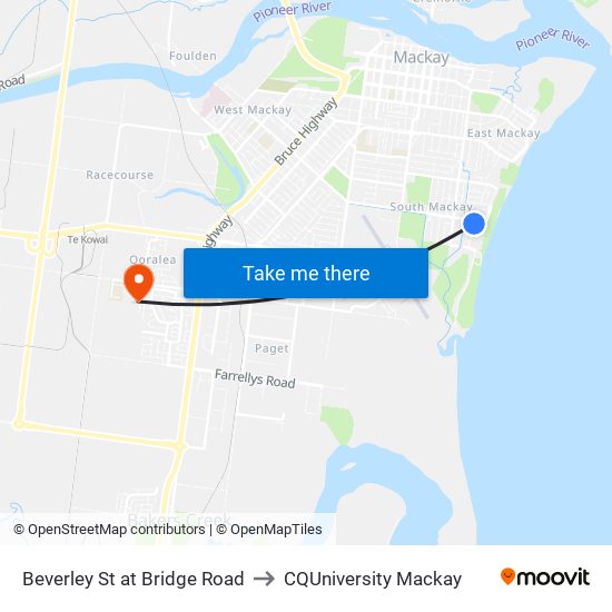 Beverley St at Bridge Road to CQUniversity Mackay map