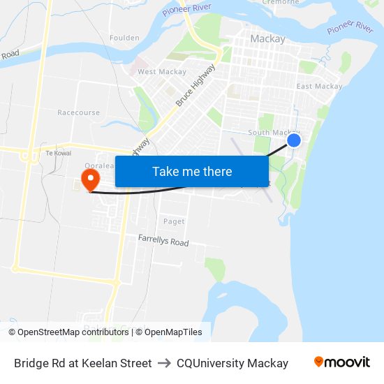 Bridge Rd at Keelan Street to CQUniversity Mackay map