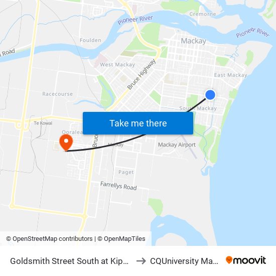 Goldsmith Street South at Kippen St to CQUniversity Mackay map