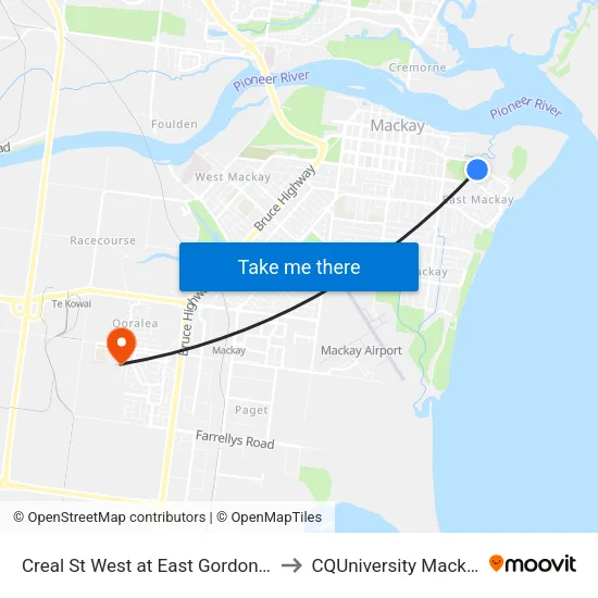 Creal St West at East Gordon St to CQUniversity Mackay map