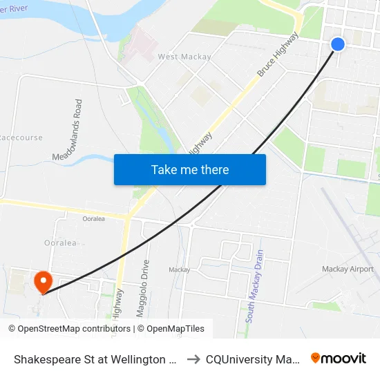 Shakespeare St at Wellington Street to CQUniversity Mackay map