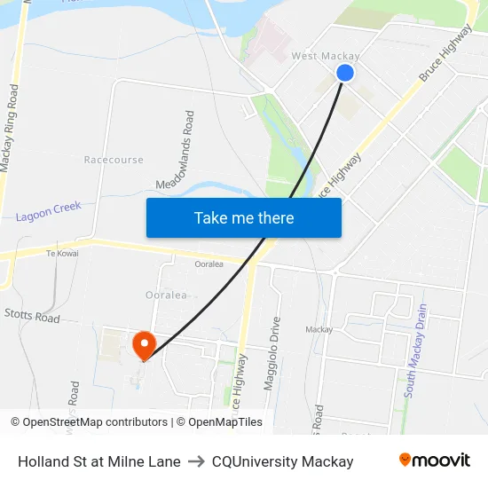 Holland St at Milne Lane to CQUniversity Mackay map