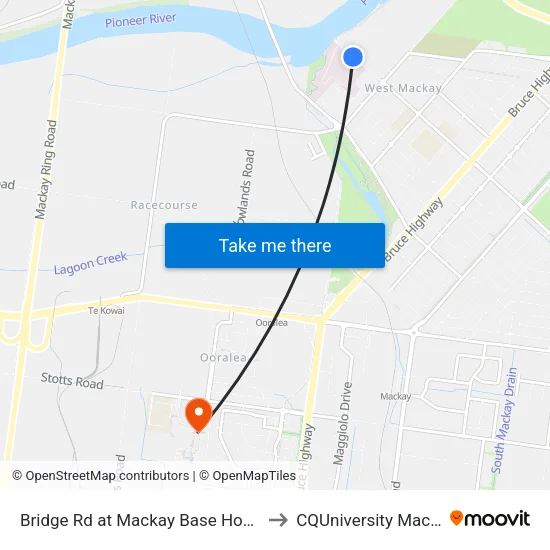 Bridge Rd at Mackay Base Hospital to CQUniversity Mackay map