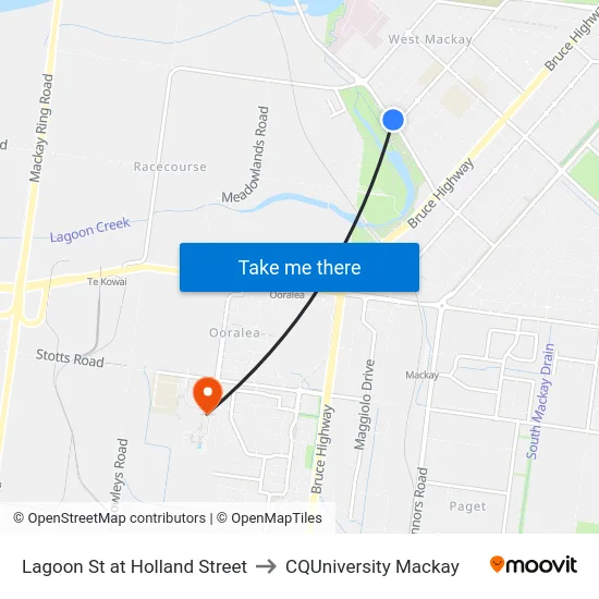 Lagoon St at Holland Street to CQUniversity Mackay map
