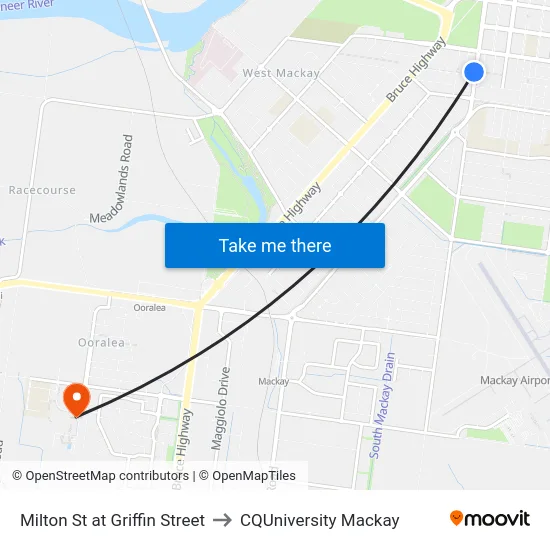 Milton St at Griffin Street to CQUniversity Mackay map
