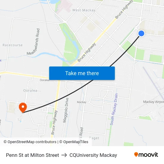Penn St at Milton Street to CQUniversity Mackay map