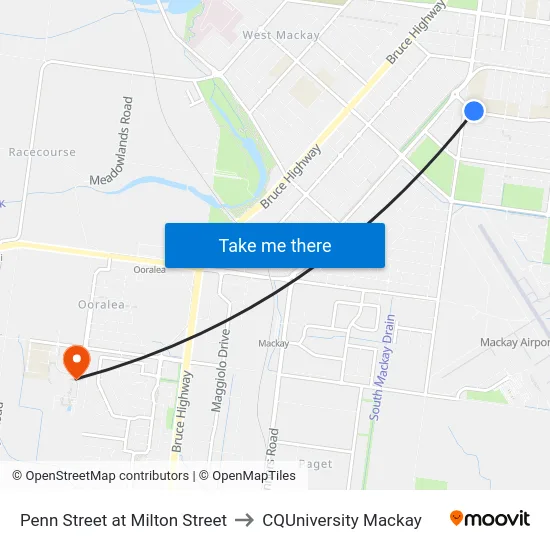 Penn Street at Milton Street to CQUniversity Mackay map