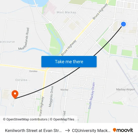 Kenilworth Street at Evan Street to CQUniversity Mackay map