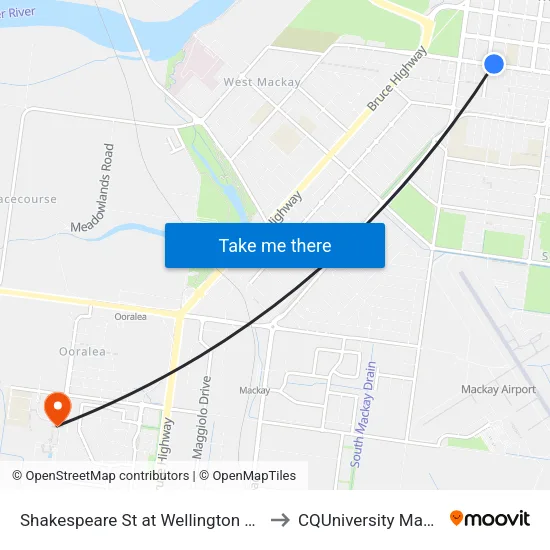 Shakespeare St at Wellington Street to CQUniversity Mackay map