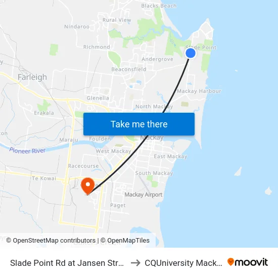 Slade Point Rd at Jansen Street to CQUniversity Mackay map
