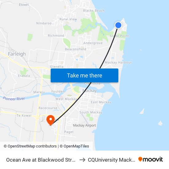 Ocean Ave at Blackwood Street to CQUniversity Mackay map