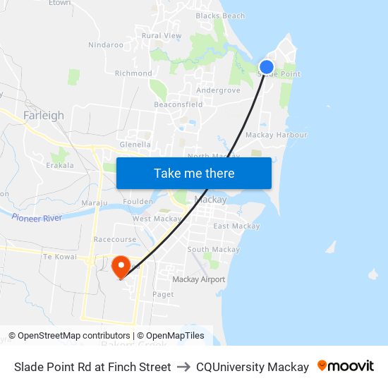 Slade Point Rd at Finch Street to CQUniversity Mackay map