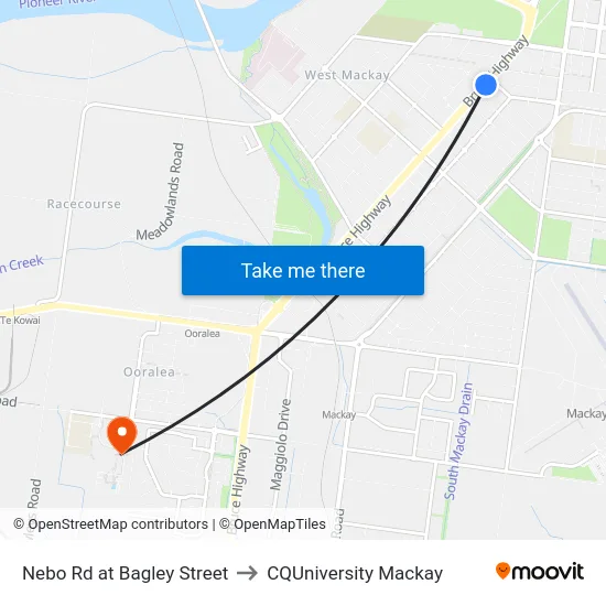 Nebo Rd at Bagley Street to CQUniversity Mackay map