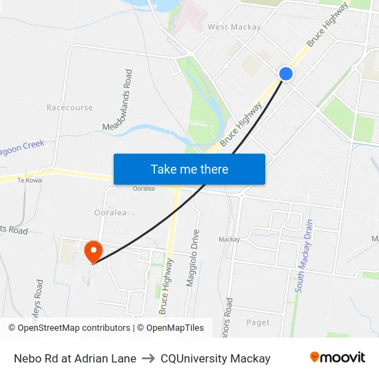 Nebo Rd at Adrian Lane to CQUniversity Mackay map