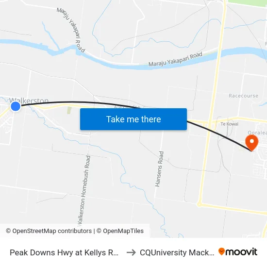 Peak Downs Hwy at Kellys Road to CQUniversity Mackay map