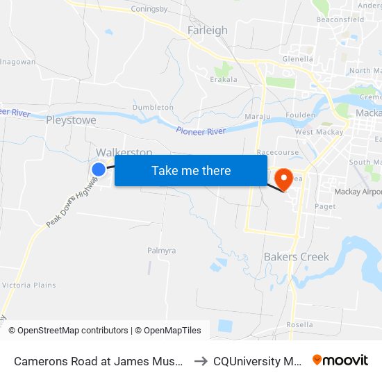 Camerons Road at James Muscat Drive to CQUniversity Mackay map