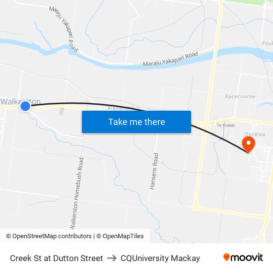 Creek St at Dutton Street to CQUniversity Mackay map