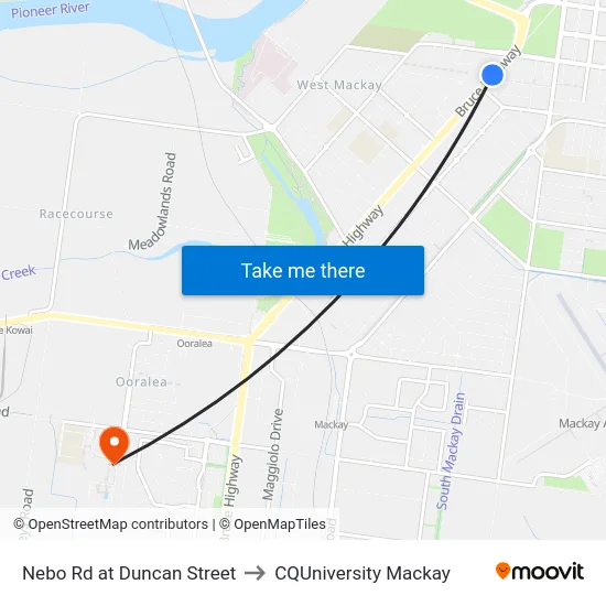 Nebo Rd at Duncan Street to CQUniversity Mackay map