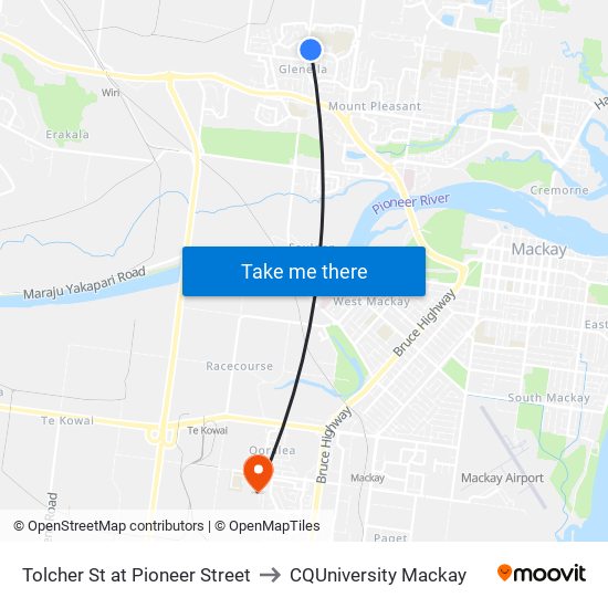 Tolcher St at Pioneer Street to CQUniversity Mackay map
