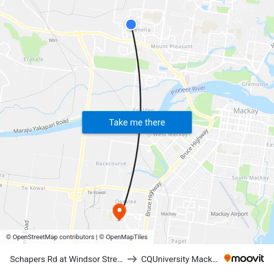 Schapers Rd at Windsor Street to CQUniversity Mackay map