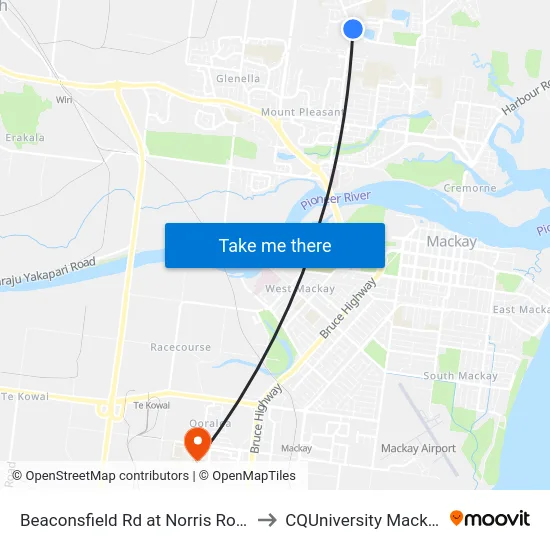 Beaconsfield Rd at Norris Road to CQUniversity Mackay map