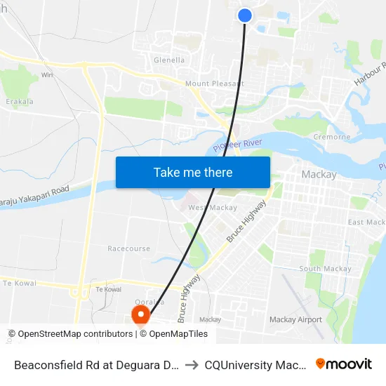 Beaconsfield Rd at Deguara Drive to CQUniversity Mackay map