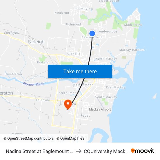 Nadina Street at Eaglemount Rd to CQUniversity Mackay map