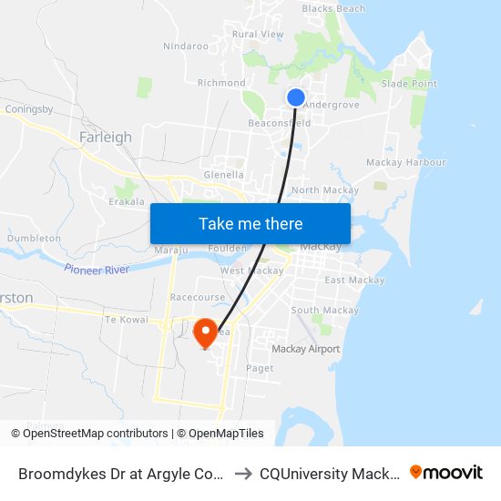 Broomdykes Dr at Argyle Court to CQUniversity Mackay map