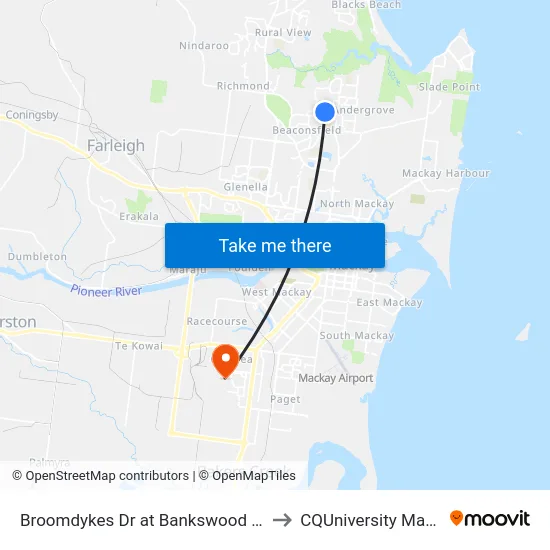 Broomdykes Dr at Bankswood Street to CQUniversity Mackay map