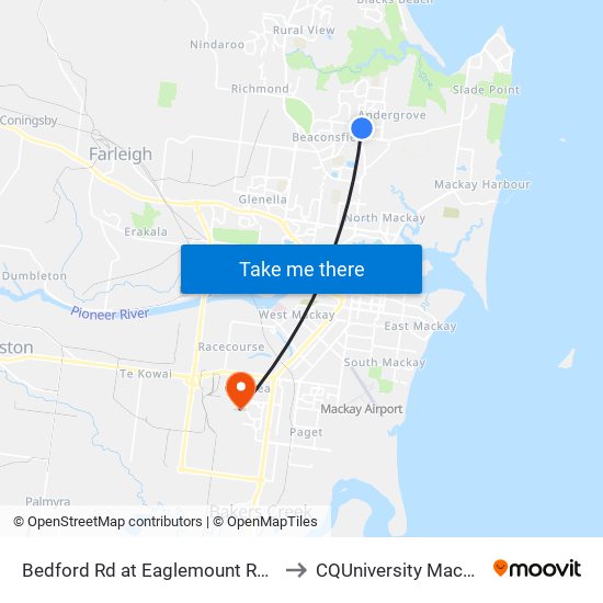Bedford Rd at Eaglemount Road to CQUniversity Mackay map