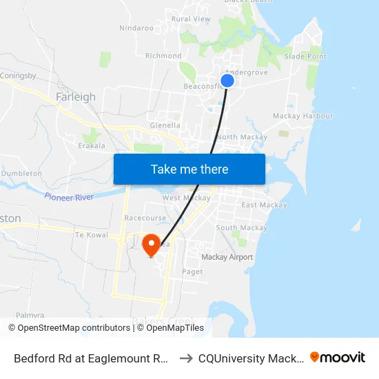Bedford Rd at Eaglemount Road to CQUniversity Mackay map