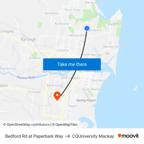 Bedford Rd at Paperbark Way to CQUniversity Mackay map