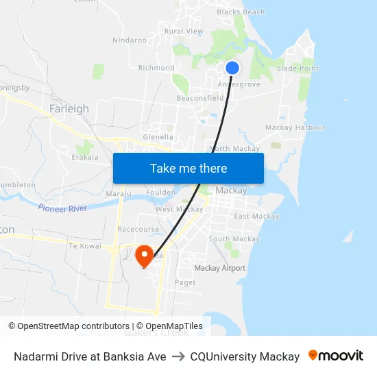 Nadarmi Drive at Banksia Ave to CQUniversity Mackay map