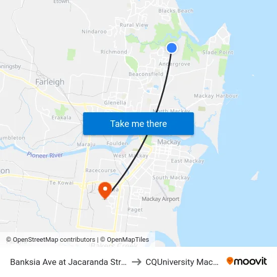 Banksia Ave at Jacaranda Street to CQUniversity Mackay map