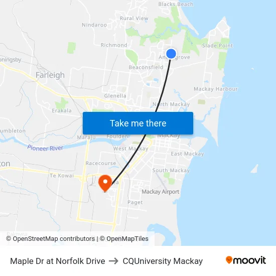 Maple Dr at Norfolk Drive to CQUniversity Mackay map