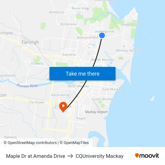Maple Dr at Amanda Drive to CQUniversity Mackay map
