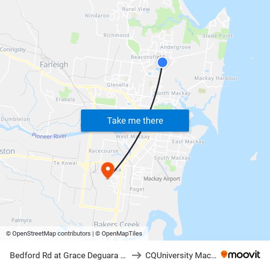Bedford Rd at Grace Deguara Drive to CQUniversity Mackay map