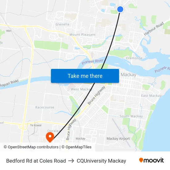 Bedford Rd at Coles Road to CQUniversity Mackay map