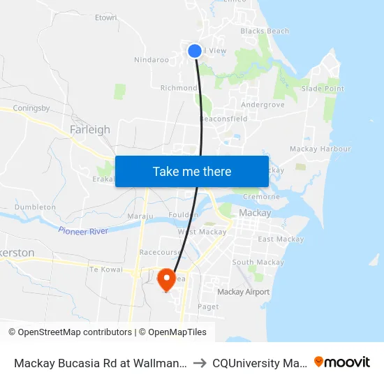Mackay Bucasia Rd at Wallmans Road to CQUniversity Mackay map