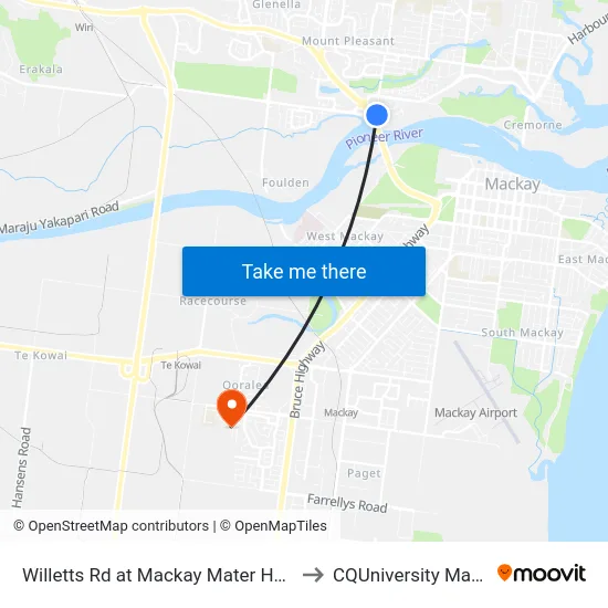 Willetts Rd at Mackay Mater Hospital to CQUniversity Mackay map