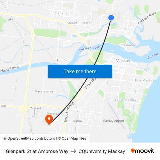 Glenpark St at Ambrose Way to CQUniversity Mackay map