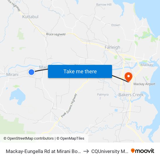 Mackay-Eungella Rd at Mirani Boldon Road to CQUniversity Mackay map