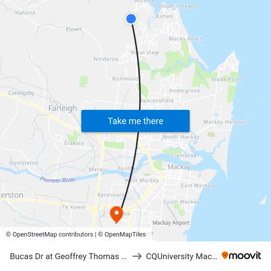 Bucas Dr at Geoffrey Thomas Drive to CQUniversity Mackay map