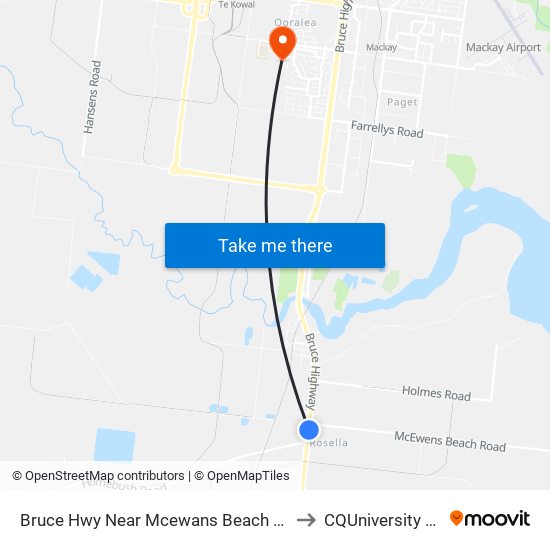 Bruce Hwy Near Mcewans Beach Rd Hail 'N' Ride to CQUniversity Mackay map