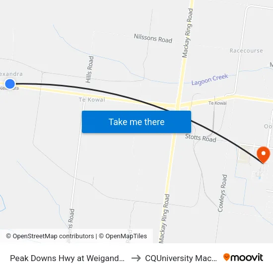 Peak Downs Hwy at Weigands Road to CQUniversity Mackay map