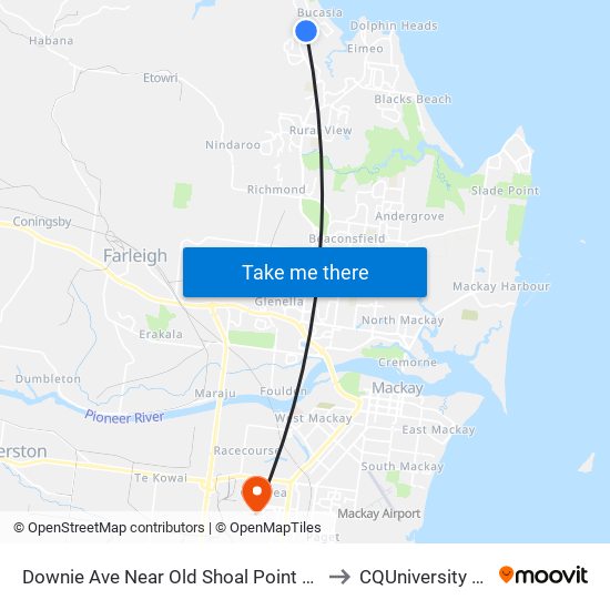 Downie Ave Near Old Shoal Point Rd Hail 'N' Ride to CQUniversity Mackay map
