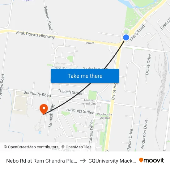 Nebo Rd at Ram Chandra Place to CQUniversity Mackay map
