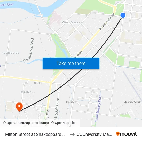 Milton Street at Shakespeare Street to CQUniversity Mackay map