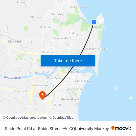 Slade Point Rd at Robin Street to CQUniversity Mackay map